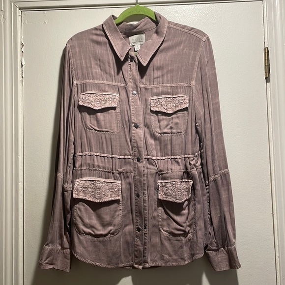 Hinge Nordstrom Mauve Anorak Embroidered Pocket Snap Front Down Utility Jacket - Picture 1 of 10